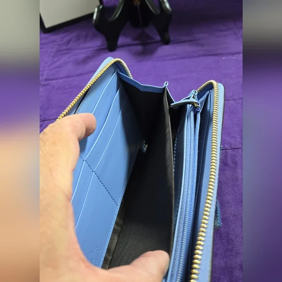 Gucci Japan Exclusive GG Marmont Blue Bow Leather Zip Wallet - Picture 10 of 15